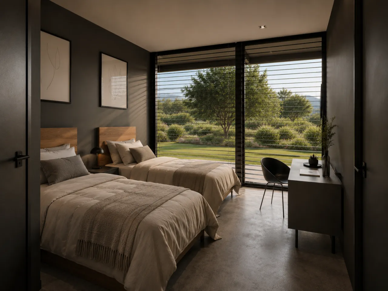 Dormitorio con vista al parque
