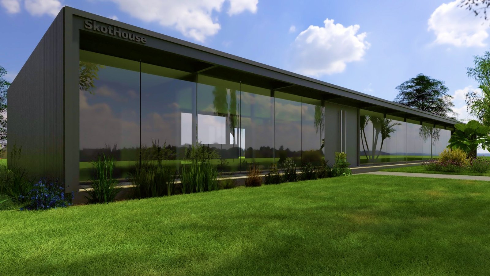 Casa industrializada premium SkotHouse con fachada de cristal